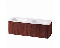 Royal Plaza Terra Badkamermeubelset - 140x46.2x46cm - solid surface wastafel wit mat - 2 wasbakken - zonder kraangaten - 4 lades - kastanje (walnoot)