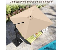 Royal-Square Luxe Zweefparasol 300 x 300 cm met 360° Rotatie en 5 Kantelstanden – UV-bestendig & Windbestendig – Geanodiseerd Aluminium Frame – Geel Beige