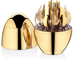 Royal Swiss® Bestekset - 24-Delige Glanzend Chromen Eier-vormig Bestekset - 6 persoons - Zilverwit Edelstaal 18/10 - RVS - Goud - Cadeauset