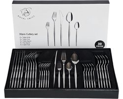 Royal Swiss® Bestekset 30-delig voor 6 Personen – RVS Luxe Bestek Set – Inclusief Tafelmessen, Vorken, Lepels & Theelepels – Duurzaam & Vaatwasserbestendig – Modern Design