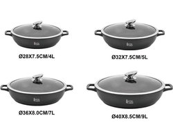 Royal Swiss Braadpan, stenen coating - 28cm Zwart 4l - Beschikbaar in 4 maten en 2 kleuren