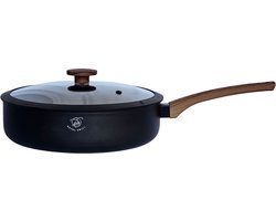 Royal Swiss® Diepe Pan 24 cm met Deksel – Marmeren Krasbestendige Anti-aanbaklaag – Geschikt voor Inductie & Alle Kookplaten – Duurzaam Kookgerei