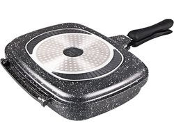 Royal Swiss® Dubbele Grillpan 32 cm – Marble Antiaanbaklaag – Magnetische Sluiting – Geschikt voor Inductie, Gas & Keramisch – Dubbele Koekenpan – PFAS-vrij