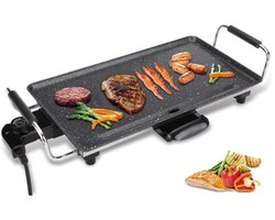 Royal Swiss® Elektrische Grillplaat – 2000W Bakplaat 46x26 cm – Antiaanbaklaag – Verstelbare Thermostaat – Cool Touch Handgrepen – Vaatwasserbestendig