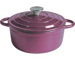 Royal Swiss® Gietijzeren Braadpan 22 cm – Inductie Braadpan – Geëmailleerde Gietijzeren Stoofpan – Ovenbestendig – Met Deksel – Paars