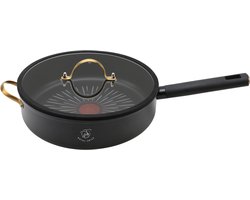 Royal Swiss® Hapjespan 28cm met Deksel – Diepe Koekenpan – Marmer Anti-aanbak – Inductie Geschikt – Voor Groenten, Vlees & Sausgerechten