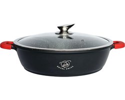 Royal Swiss® Kookpot Ø36 cm – 7L – Grote Braadpan met Marmeren Antiaanbaklaag & Steencoating – Met Glazen Deksel – Geschikt voor Inductie & Alle Kookplaten