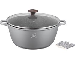 Royal Swiss® – Pan Ø20 cm – 2 L – Zilver – Marmeren Coating – Koudgrepen – Geschikt voor Alle Warmtebronnen inclusief Inductie – Met Deksel