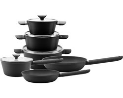 Royal Swiss® Pannenset 10-delige Forged Aluminium – Luxe Marmeren Antiaanbaklaag – Geschikt voor Inductie, Gas, Keramisch & Elektrisch