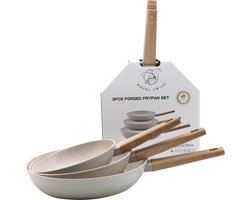 Royal Swiss® pannenset – 3-delige – Ø20, 24 & 28 cm – Inductie – PFAS-Vrij – Koekenpannenset – Crème