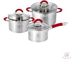 Royal Swiss® Pannenset - 6 Delig - RVS - Met Glazen Deksels - Inductie - Met Afgietsysteem - Vaatwasser bestendig