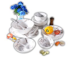 Royal Swiss® Serviesset 34-delig – bordenset voor 6 Personen – Melamine – Lichtgewicht, Breukvast en Vaatwasserbestendig – Voor Camping , Picknick en Thuis