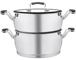 Royal Swiss® Stoompan 12L – RVS Stenen Coating – Grote Stoompan voor Gezond Koken – Geschikt voor Inductie & Alle Warmtebronnen – Duurzaam Premium Kookgerei