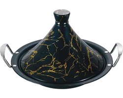 Royal Swiss® Tajine 34 cm – tajine inductie – Marokkaanse Stoofpot – RVS – Keramische Deksel – Zwart & Goud
