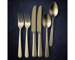 Royal van Kempen & Begeer bestek | Tafelbestek champagne voor 2 personen | 6-delige set | Bevat 2x tafellepel, 2x tafelvork en 2x tafelmes | Vork en lepel: 18/10-edelstaal | Mes: chroomstaal 13/10 | Matte uitvoering | Enkel handwas