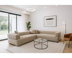 Royale U-Vormige Hoekbank – Matras King - Antelope Brown Textiel – Extra Diepe Zitting – 3-Delige Loungebank – Moderne Bank voor Woonkamer