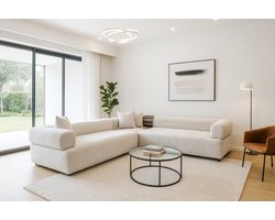 Royale U-Vormige Hoekbank – Matras King - Ivory Textiel – Extra Diepe Zitting – 3-Delige Loungebank – Moderne Bank voor Woonkamer