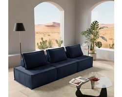 RoyalFlex Chesterfield Slaapbank 2-Zits – Compacte Designbank – Converteerbare Zitbank & Bed – Verstelbare Rugleuning – Donkerblauw Linnen – Ruimtebesparend – Multifunctionele Sofa - A-Furniture