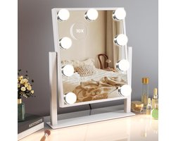 Royals Compacte Hollywood Spiegel 30x25CM - 9x Led Lampen - 10x Vergroting - 3 lichtstanden - Dimbaar - Smart Touch - hollywood spiegel met verlichting - Spiegel met verlichting - Make Up Spiegel - Visagie spiegel