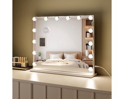 Royals Hollywood Spiegel 50x42CM - 14x Led Lampen - 10x Vergroting - 3 lichtstanden - Dimbaar - Smart Touch - hollywood spiegel met verlichting - Spiegel met verlichting - Make Up Spiegel - Visagie spiegel