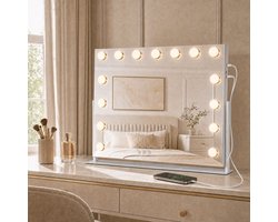 Royals Hollywood Spiegel 58x43CM - 360° Rotatie - 15x Led Lampen - USB + USB-C - 10x Vergroting - 3 lichtstanden - Dimbaar - Smart Touch - hollywood spiegel met verlichting - Spiegel met verlichting - Make Up Spiegel - Visagie - sinterklaas