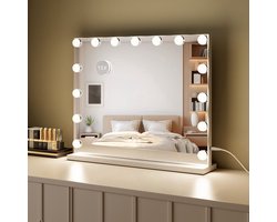 Royals Hollywood Spiegel 58x46CM - 15x Led Lampen - 10x Vergroting - 3 lichtstanden - Dimbaar - Smart Touch - hollywood spiegel met verlichting - Spiegel met verlichting - Make Up Spiegel - Visagie spiegel