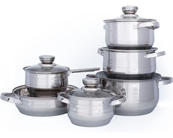 Royalty Line® 1231 Pannenset Inductie - 12 Delige Pannensets - Pannen Geschikt Voor Alle Warmtebronnen - PFAS vrij - Kookpannen Met Glazen Deksel - RVS