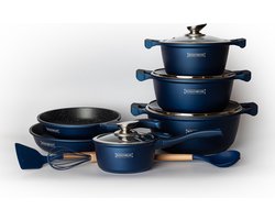 Royalty Line® BS1010 Pannenset Inductie - 13 Delige Pannensets Met Antiaanbaklaag - PFAS Vrij - Kookpotten, Koekenpannen & Steelpan - Pannen Geschikt Voor Alle Warmtebronnen - Blauw