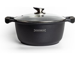 Royalty Line® BS20M Braadpan Inductie - Ø 20 cm / 2.5 Liter Soeppan Inductie - Kookpan Met Antiaanbaklaag - Pan Voor Alle Warmtebronnen - PFOA,PTFE Vrij - Braadpan Met Deksel - Zwart