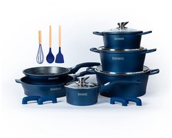 Royalty Line® ES2014 Pannenset Inductie - 17 Delige Pannensets Met Antiaanbaklaag - Afneembare Handvaten - Oven Ready - PFOA Vrij - Pannen Voor Alle Warmtebronnen - Blauw