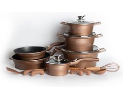 Royalty Line® ES2014 Pannenset Inductie - 17 Delige Pannensets - Pan Met Antiaanbaklaag - Afneembare Handvat - PFOA & PTFE Vrij - Pannen Voor Alle Warmtebronnen - Koper