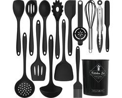 Royalty Line® KU15SB Siliconen Keukengerei Set Met Houder - 15 Delig Kookgerei Set - BPA Vrij - Vaatwasbestendig - Hittebestendig - Ophangbaar Keuken Gerei - Zwart