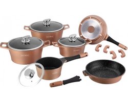 Royalty Line Pannenset met marmercoating - 14 delig - koper