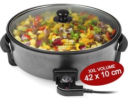 Royalty Line® PP18214 Elektrische Hapjespan met Deksel - Ø42cm Partypan XXL - 1500W Elektrische Pan Met Antiaanbaklaag - Snackpan Met Regelbare Warmteniveaus - Zwart