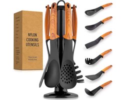 Royalty Line® U03 Keukengerei Set - 7 Delige Kookgerei Set - BPA Vrij - Koken - Ophangbaar - Hittebestendig - Met Carroussel - Kitchenset - Houtlook