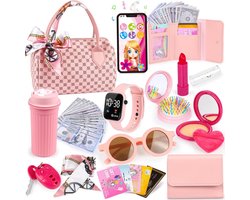 Roze 31-Delige Kinder Speelgoed Tas Set - Pretend Make-Up & Accessoires (Telefoon, Portemonnee, Horloge) - Prinses Speelgoed voor Meisjes 3-6 Jaar