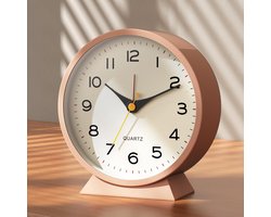 Roze 4,5-Inch Analoge Wekker - Aangedreven Retro- en tafelklok Werkt op batterijen - stille metalen tafelklok, Decoratie met verlichtingsfunctie, geen getik, voor eettafel, woonkamer en slaapkamer