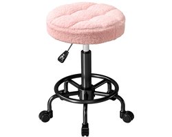 Roze Afmetingen Ø50 x 50–66 cm in hoogte verstelbare draaikruk met 360° draaifunctie en vijf wielen voor soepele mobiliteit, bekleed met zachte, ademende fleece en hoogdichte schuimvulling voor langdurig zitcomfort