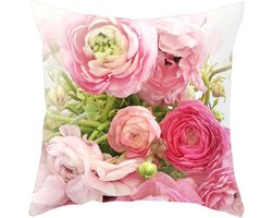 Roze Bloemen Kussenhoes 45x45 cm Pluche Bloemenprint voor Woonkamer, Slaapkamer en Balkon Meubels