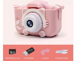 Roze Digitale Kindercamera - Foto en Videofunctie - Educatief Speelgoed - Veilige Kinderfototoestel - Creatief Speelgoed - Fotografie voor Kinderen - Cadeau voor Kind - Speelcamera - USB-oplaadbaar - Duurzaam Kinderspeelgoed