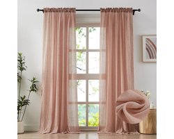 Roze doorschijnende gordijnen 213 cm lang voor woonkamer en slaapkamer - Katoenen lichtfilterende semi-transparante gordijnen