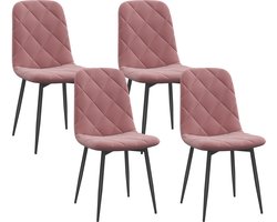 Roze Eetkamerstoelen Set van 4, 45 x 54 x 87 cm, Keukenstoelen met Rugleuning, Gewatteerde Stoelen, Stoelen met Zachte Bekleding, Eetkamerstoel, Keukenstoel, Woonkamerstoel, Accentstoel, Kaptafelstoel, tot 120 kg