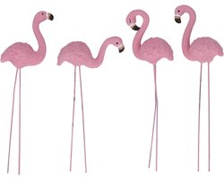 Roze Flamingo Beeldjes - Tropische Decoratie - Buiten Decoratie - Set van 4 - 23x15x6 cm - Roze