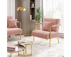 roze fluwelen loungestoel 71,5 cm breed – gouden metalen poten – woonkamer knaller & thuiskantoor droom