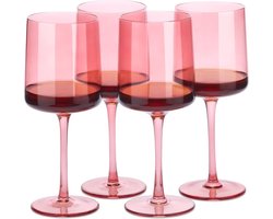 Roze getinte wijnglazen set van 4 - gekleurde wijnglazen met steel - stijlvol design glaswerk voor het serveren van wijn cocktails desserts