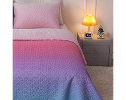 Roze gewatteerde deken, eenpersoons spreien, gradiënt blauw roze beddengoed sets voor meisjes, hartvormige deken het hele seizoen voor tienermeisjes en vrouwen, 150x200 cm