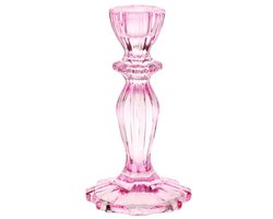 Roze glazen kaarsenhouder - decoratieve kandelaar voor binnen en buiten, perfect voor dineren, feesten en bruiloften, 16 cm