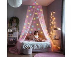 Roze Glow in the Dark Eenhoorn Klamboe Hemelbed - Kinderkamer Volwassenen - Sluier Hemeltje Bedtent - Muggennet Bedhemel Decoratie