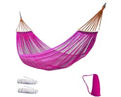 Roze Hangbed voor buiten – Ijsdraad net met gaten, buigbare schommelstok, anti-kantelbaar voor camping en toerisme