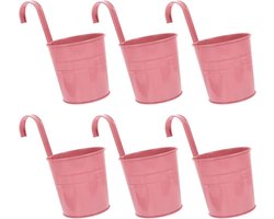 Roze hangende bloempotten - Set van 6 metalen bloembakken met afneembare haak voor balkon en tuin